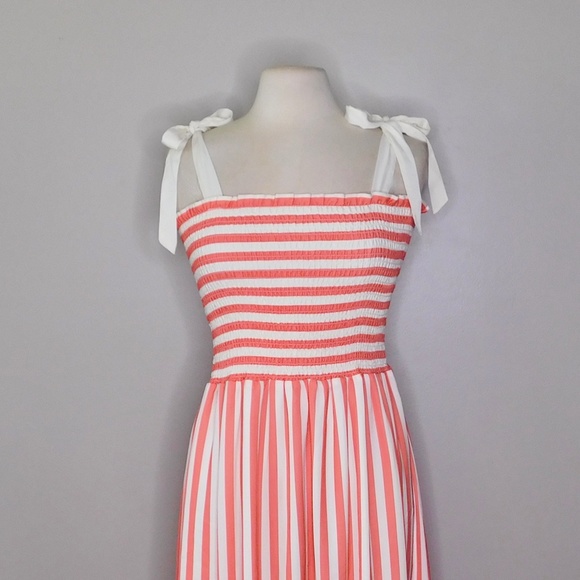 SUMMERSALT The Smocked Maxi Dress Nautical Stripe Nantucket Red ~ Large - Picture 4 of 12